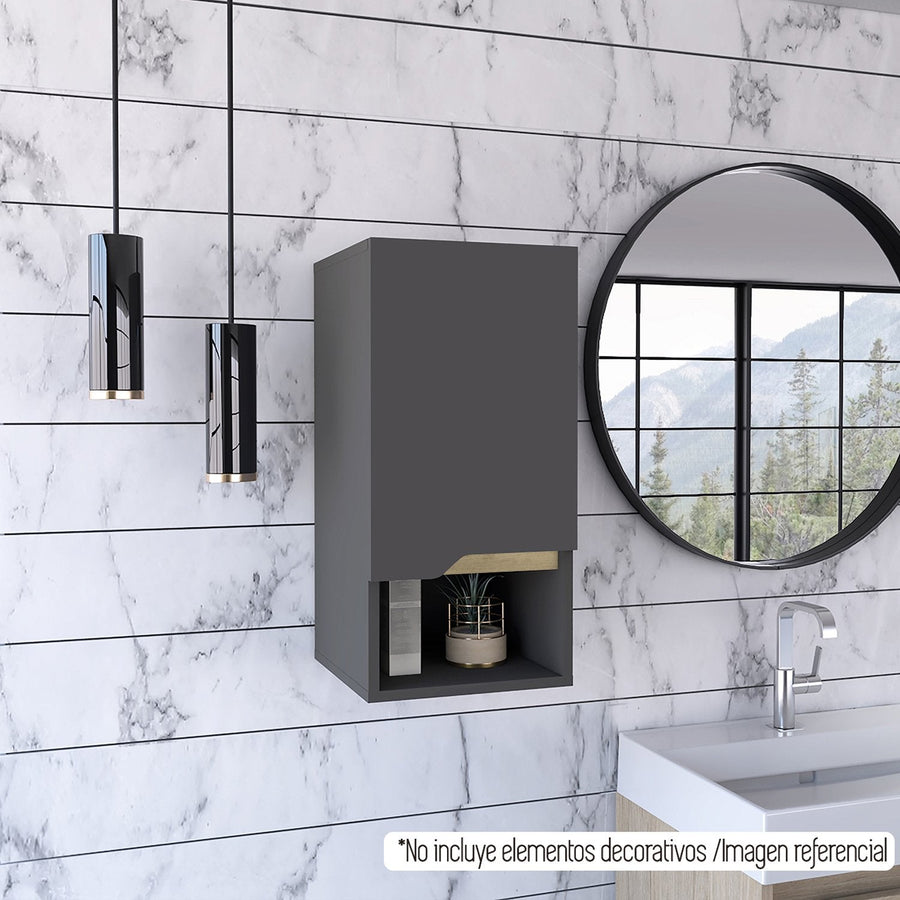 Columna de baño Laurent de 30 cm con 1 puerta, gris plomo y roble arena