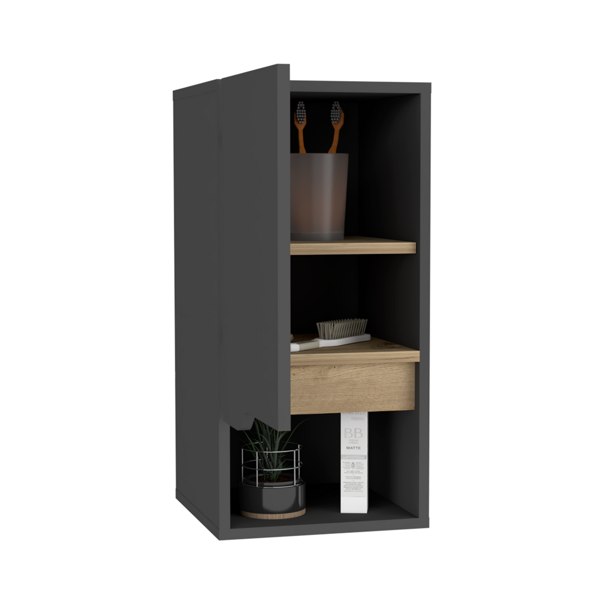 TUHOME CONCEPT Armario colgante de baño Laurent de 30 cm con 1 puerta, gris plomo y roble arena
