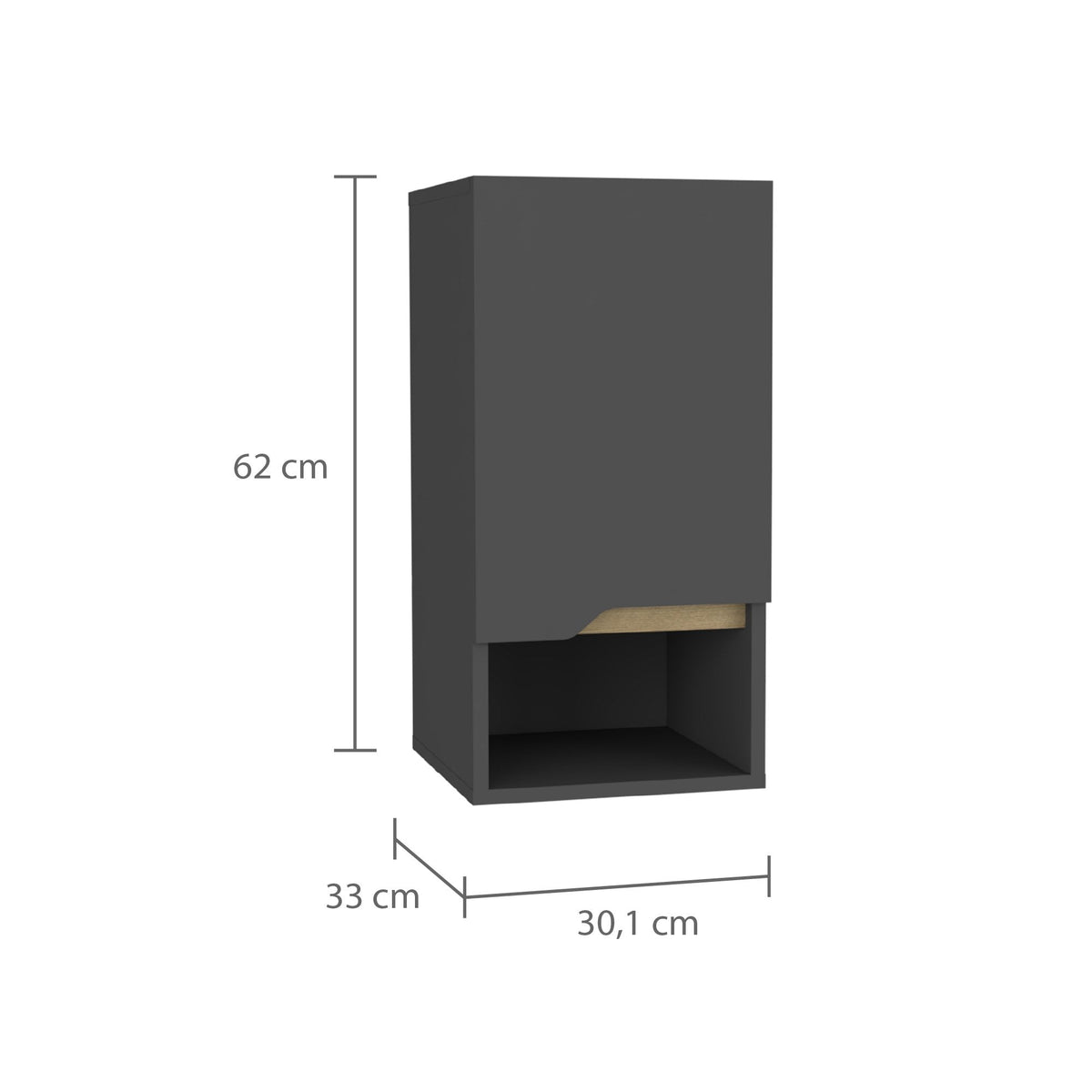 TUHOME CONCEPT Armario colgante de baño Laurent de 30 cm con 1 puerta, gris plomo y roble arena