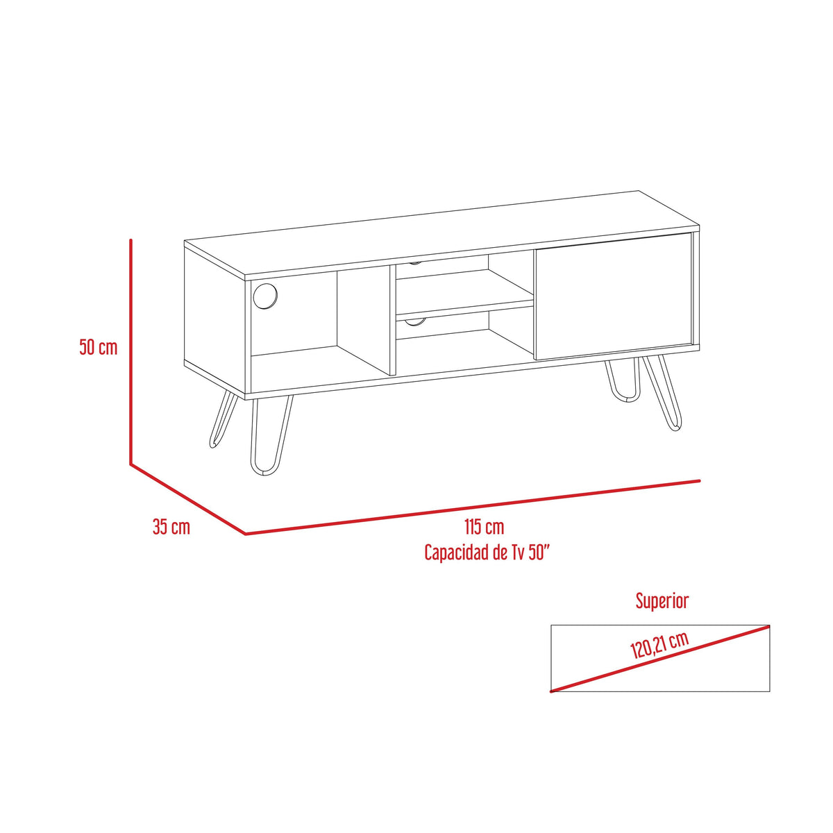 TUHOME CONCEPT Mueble de TV Andorra de 115 cm con 1 puerta, roble oscuro