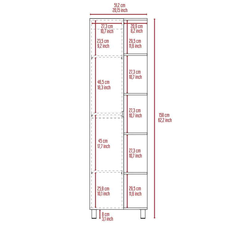 Columna de baño Urano 158 cm, 1 puerta y 5 estantes abiertos