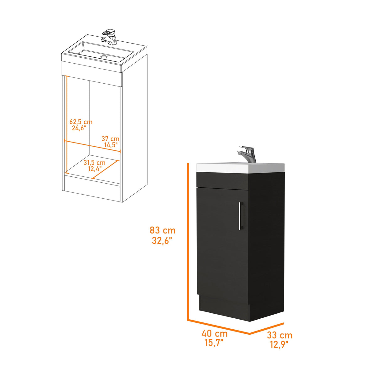 TUHOME CONCEPT Mueble de baño Madrid de 40 cm con lavabo y grifo, wengué