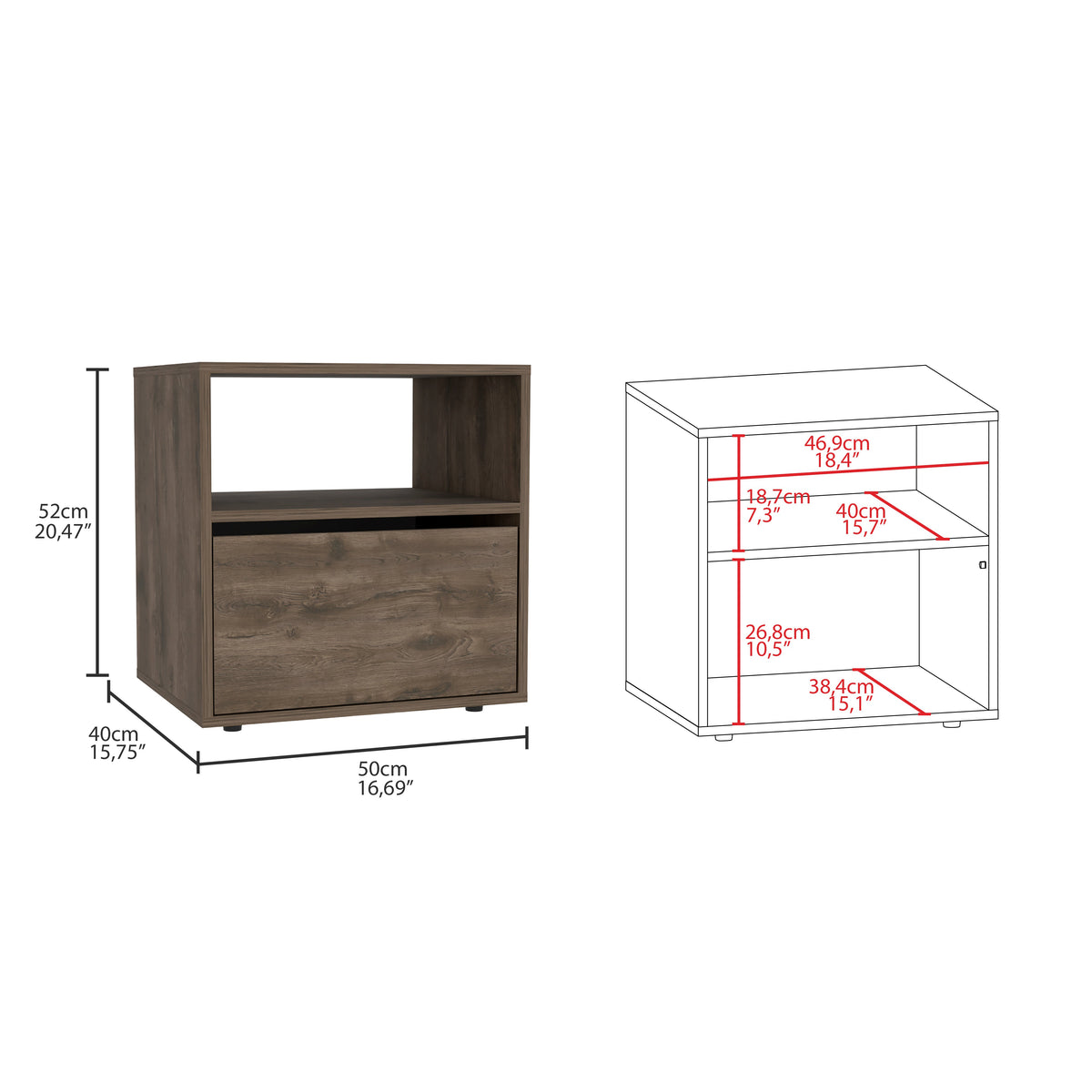 TUHOME CONCEPT Mesita de noche Galanto de 50 cm, roble oscuro