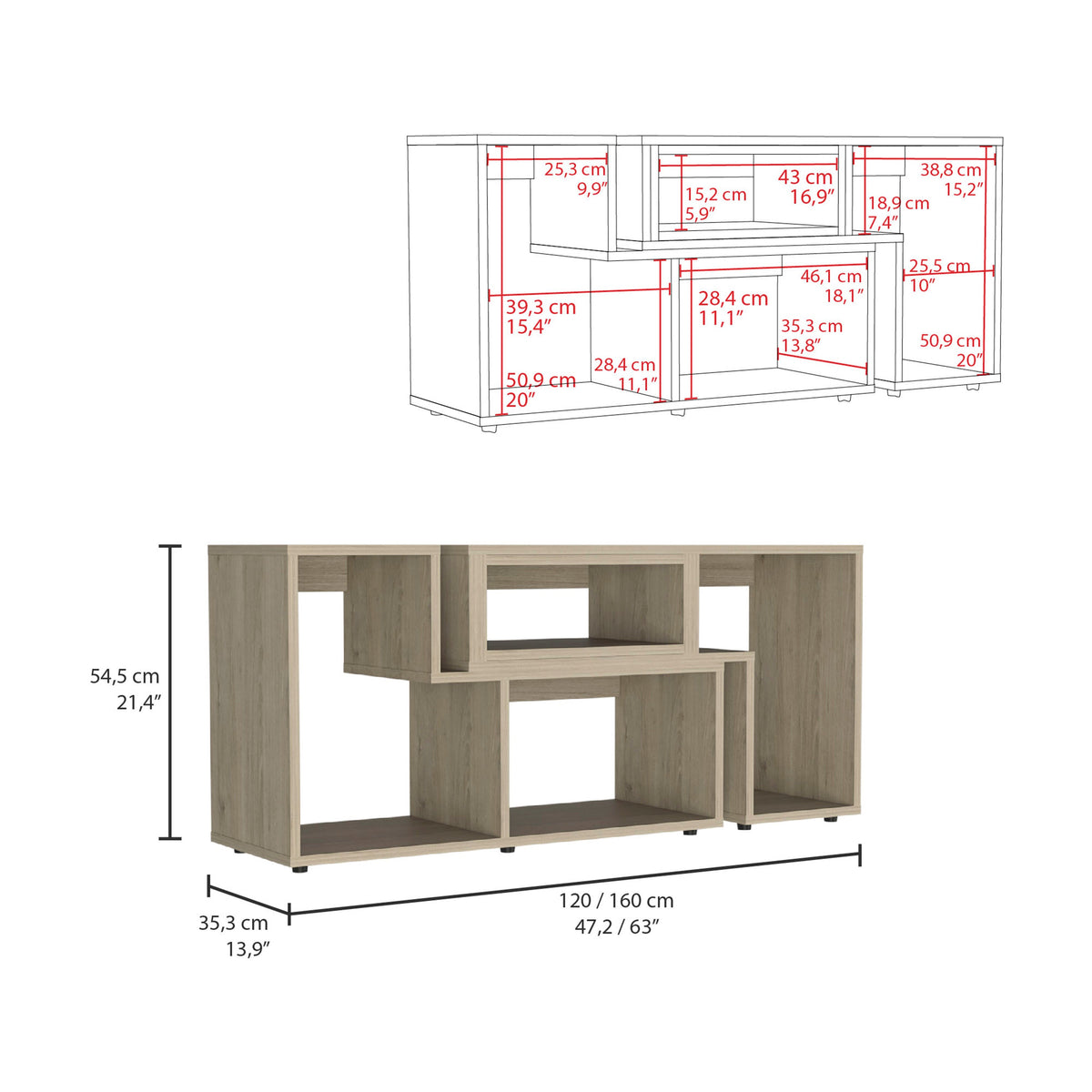 Mueble de TV extensible Beijing de 120 cm con huecos abiertos, foto 3 – TUHOME