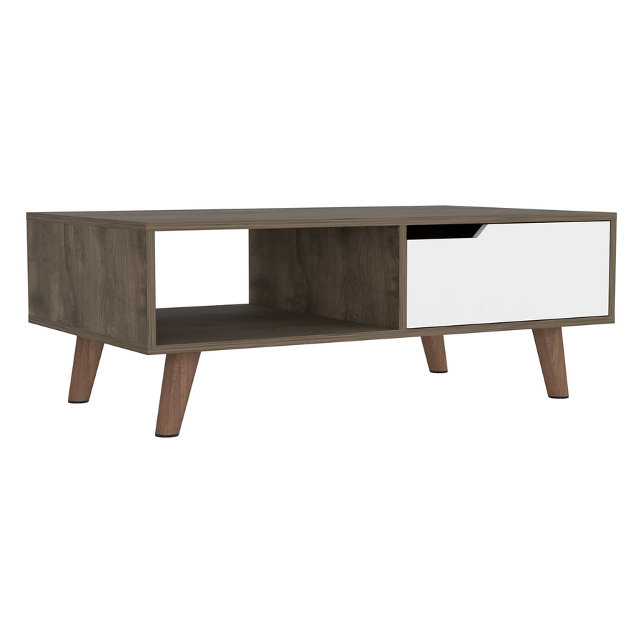 Mesa de centro Oslo de 101 cm con 1 cajón, roble oscuro y blanco