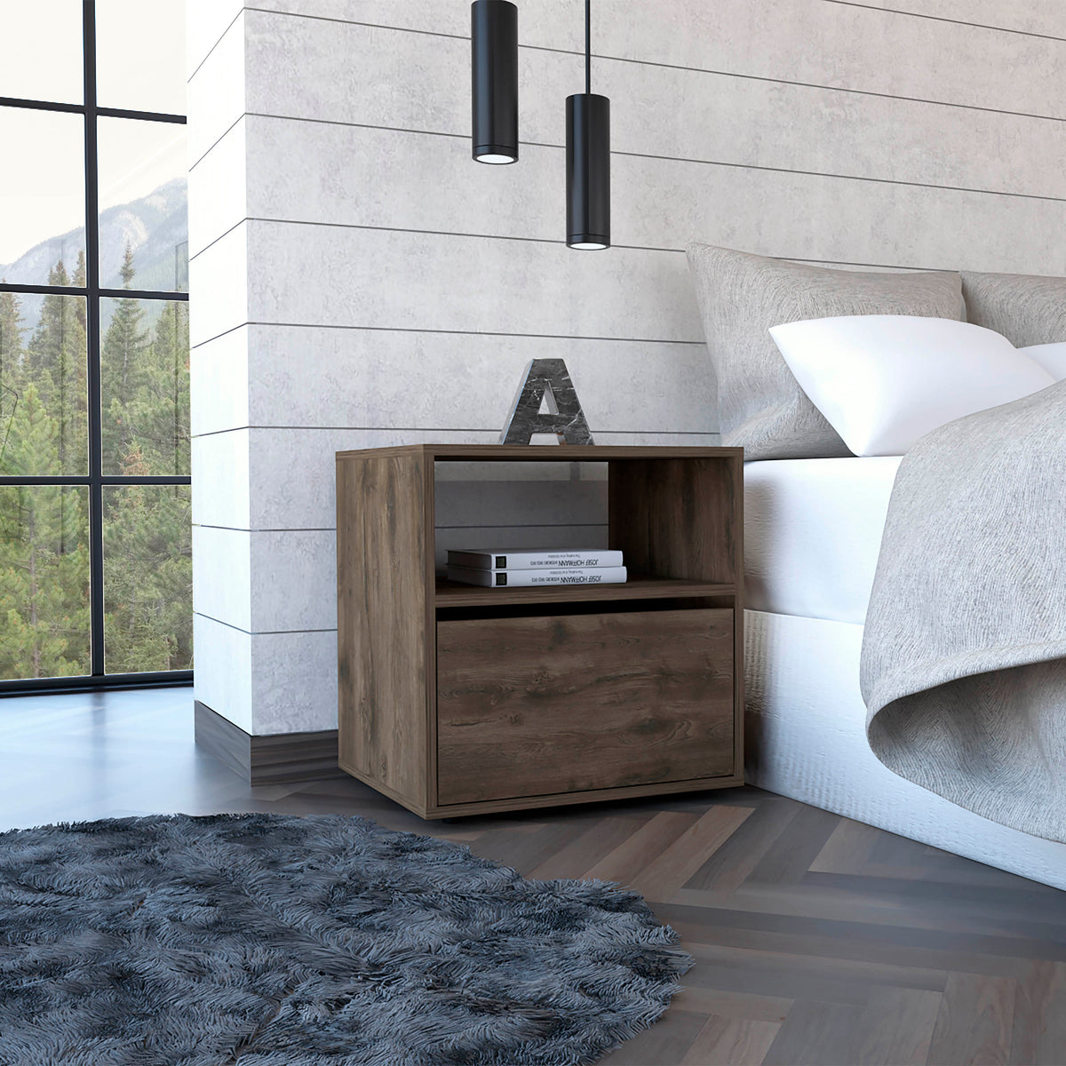 TUHOME CONCEPT Mesita de noche Galanto de 50 cm, roble oscuro