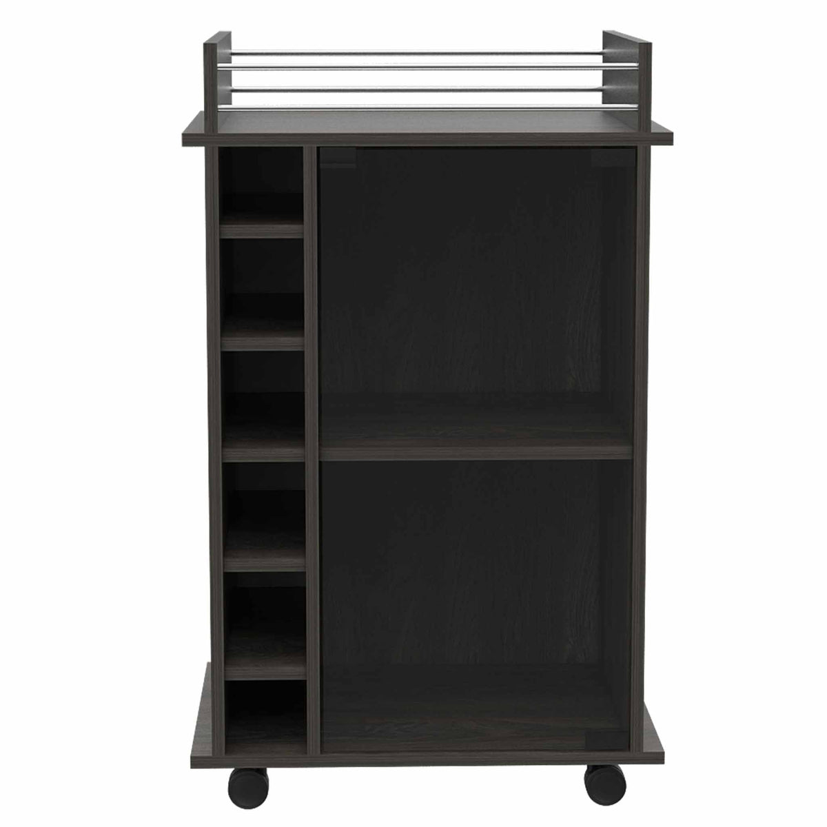 TUHOME CONCEPT Carrito de bar Dukat de 55 cm con puerta de cristal, botellero y ruedas, gris carbón