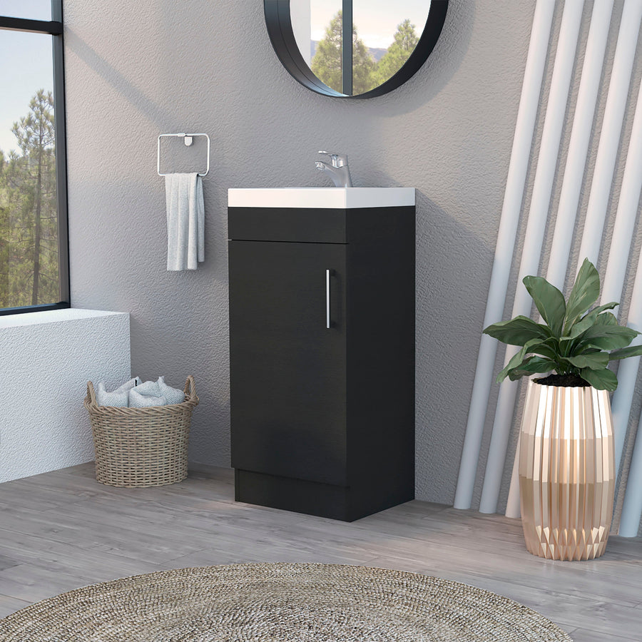 Mueble de baño Madrid de 40 cm con lavabo, grifo y 1 puerta, wengué