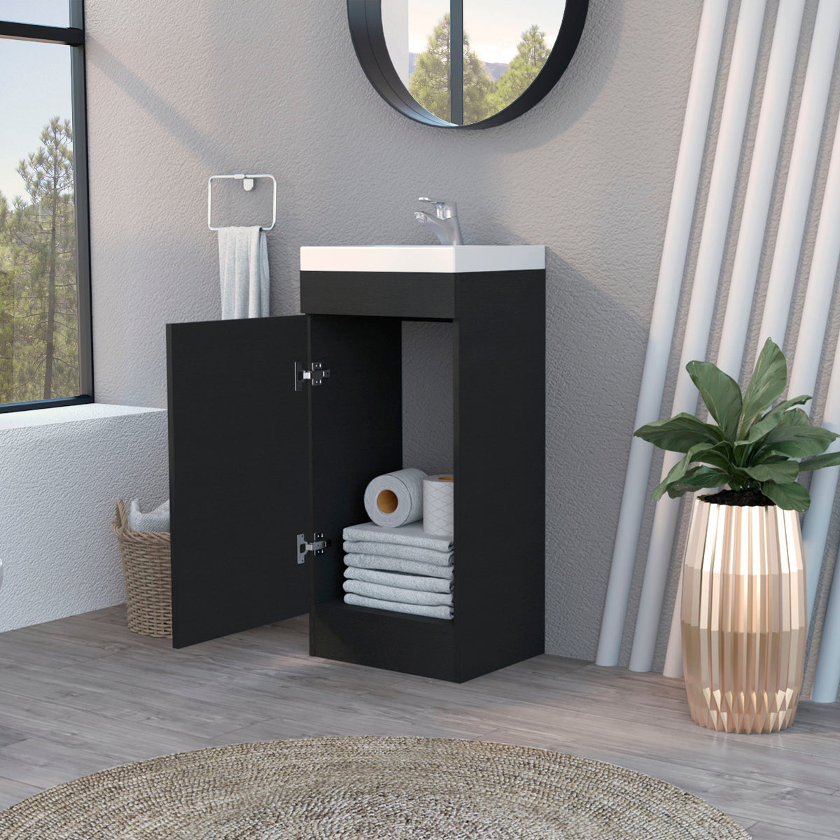 TUHOME CONCEPT Mueble de baño Madrid de 40 cm con lavabo y grifo, wengué