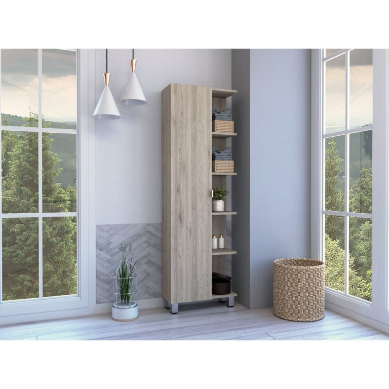 Columna de baño Urano 158 cm, 1 puerta y 5 estantes abiertos