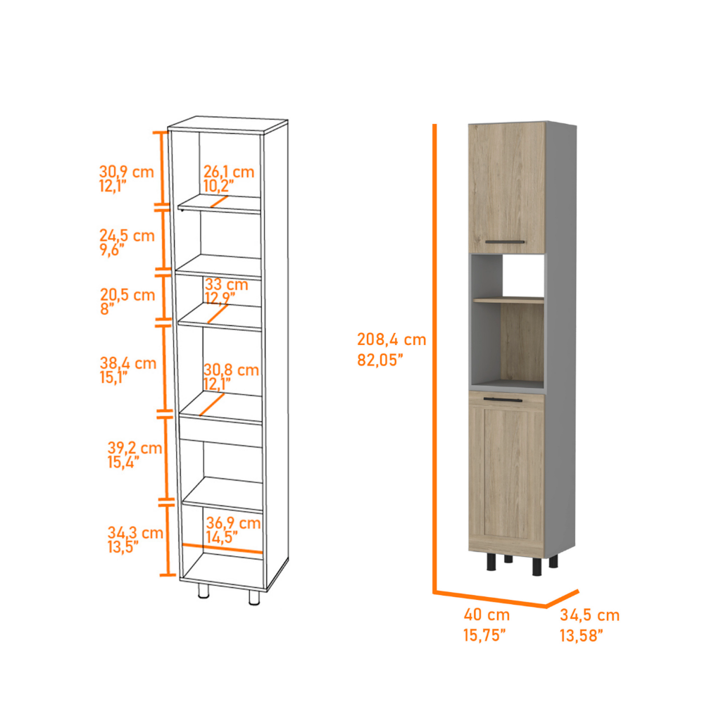 TUHOME CONCEPT Despensa de cocina Hasselt de 208 cm, gris y roble claro