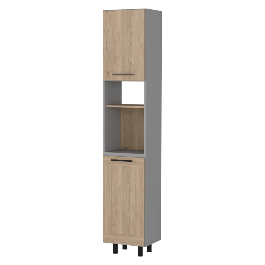 Despensa de cocina Hasselt de 208 cm, gris y roble claro