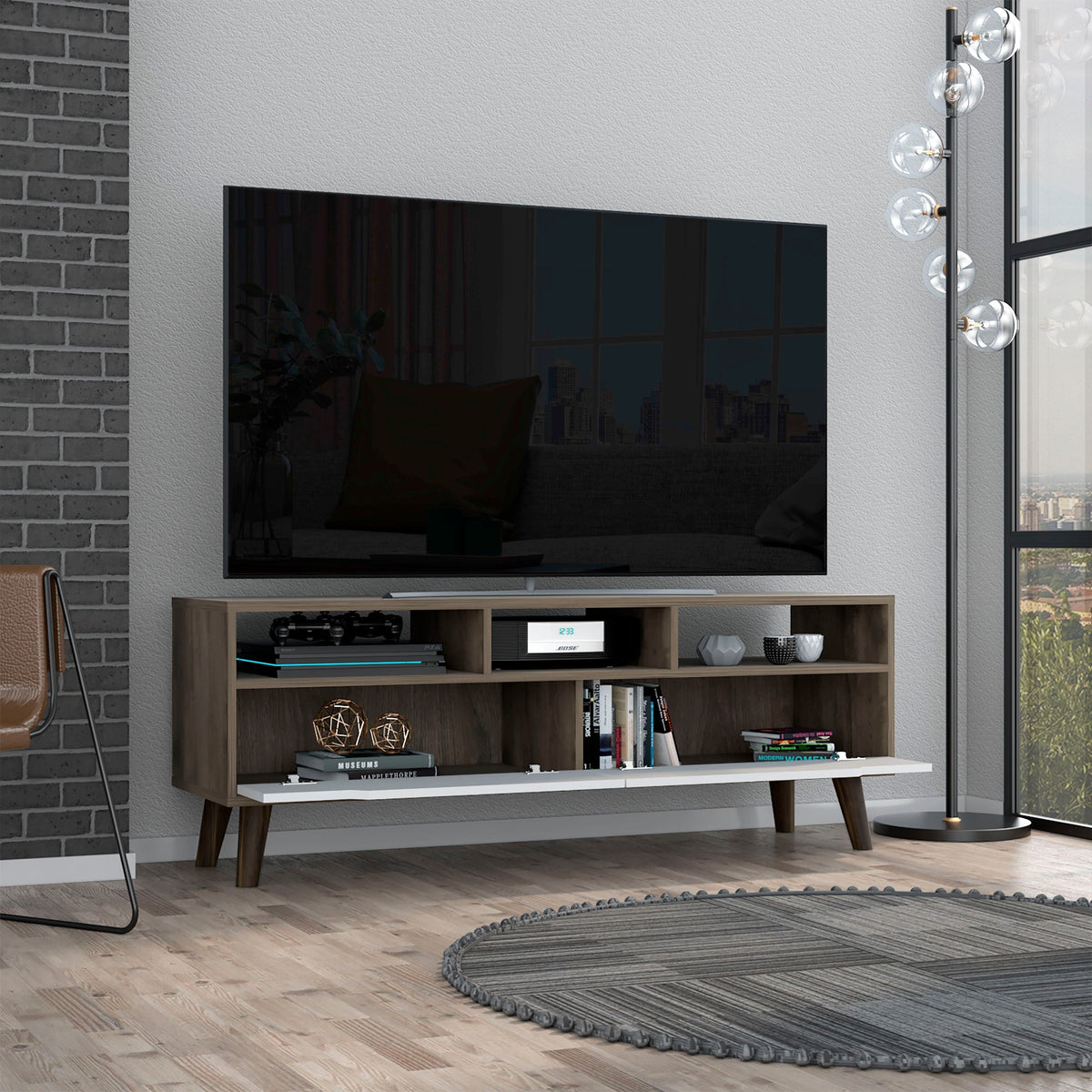 TUHOME CONCEPT Mueble de TV Oslo de 137 cm, roble oscuro y blanco