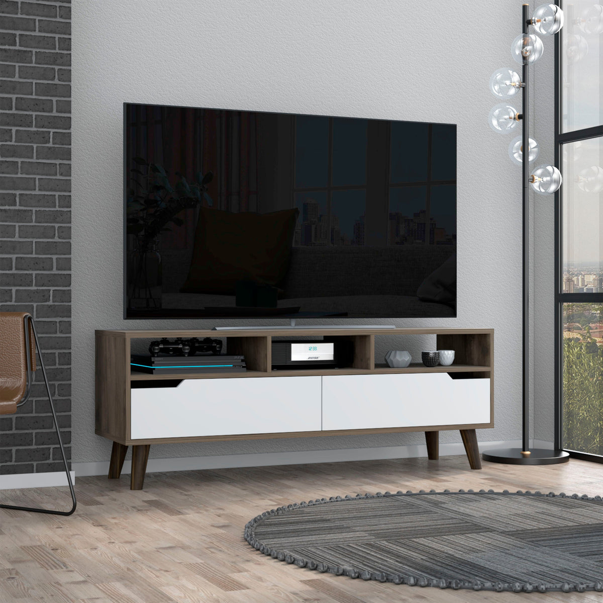 TUHOME CONCEPT Mueble de TV Oslo de 137 cm, roble oscuro y blanco