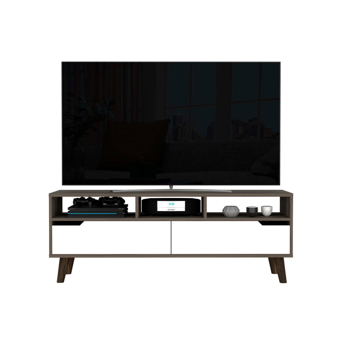 TUHOME CONCEPT Mueble de TV Oslo de 137 cm, roble oscuro y blanco
