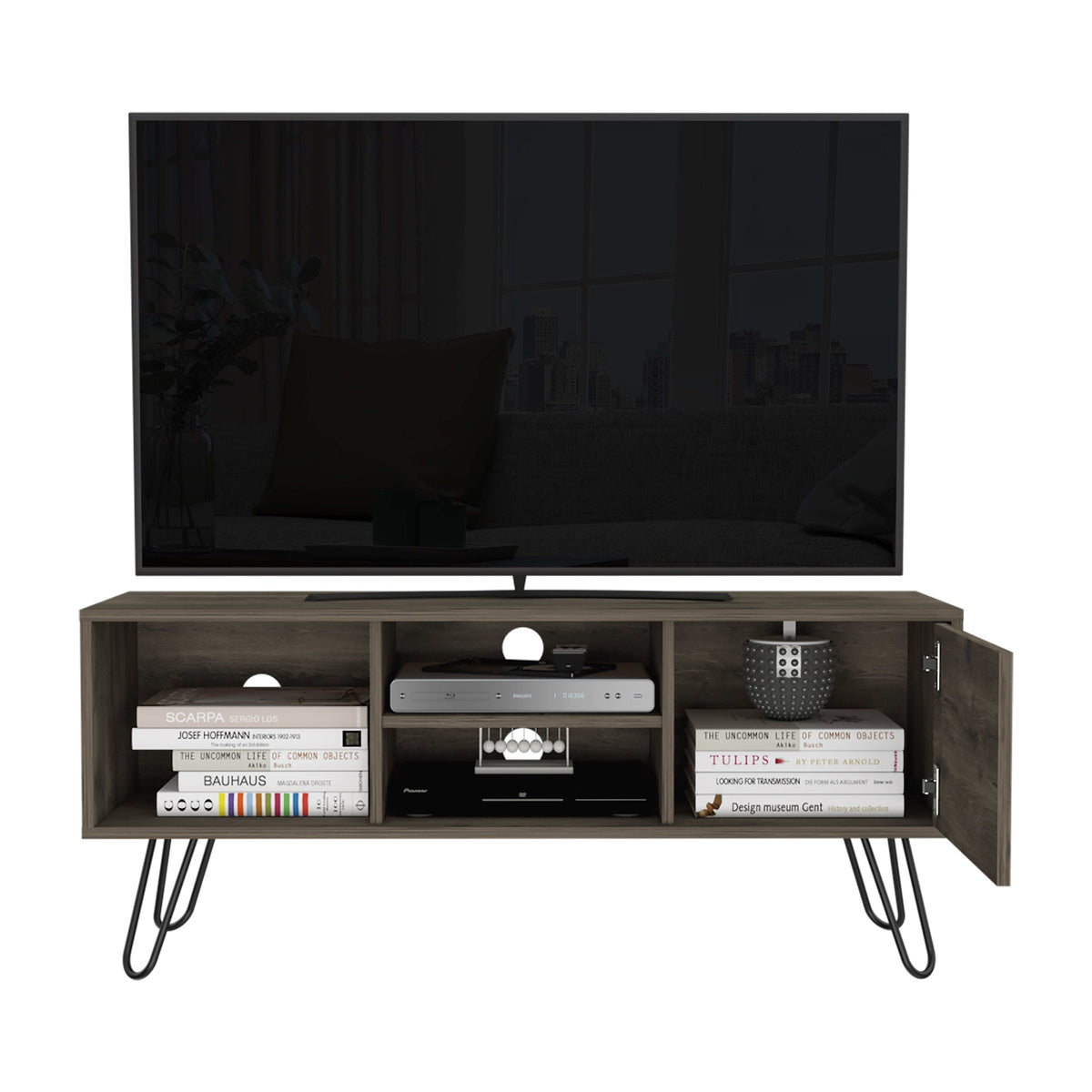 TUHOME CONCEPT Mueble de TV Andorra de 115 cm con 1 puerta, roble oscuro